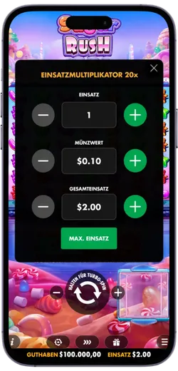 Einsatz bei Sugar Rush 1000 einstellen